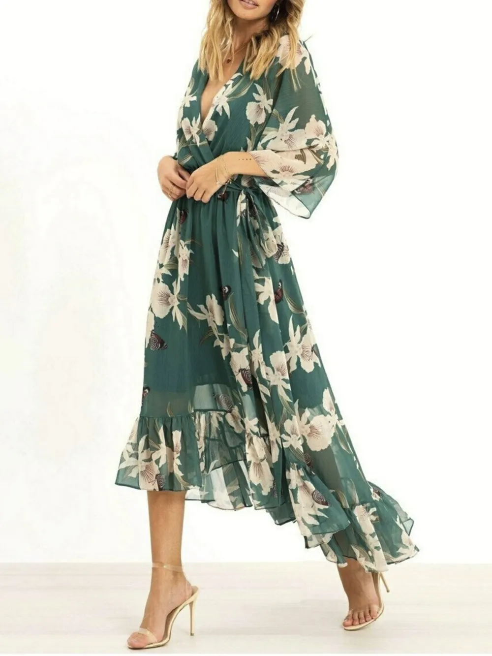 Urban Touch Floral Print Dipped Hem Midi Dress