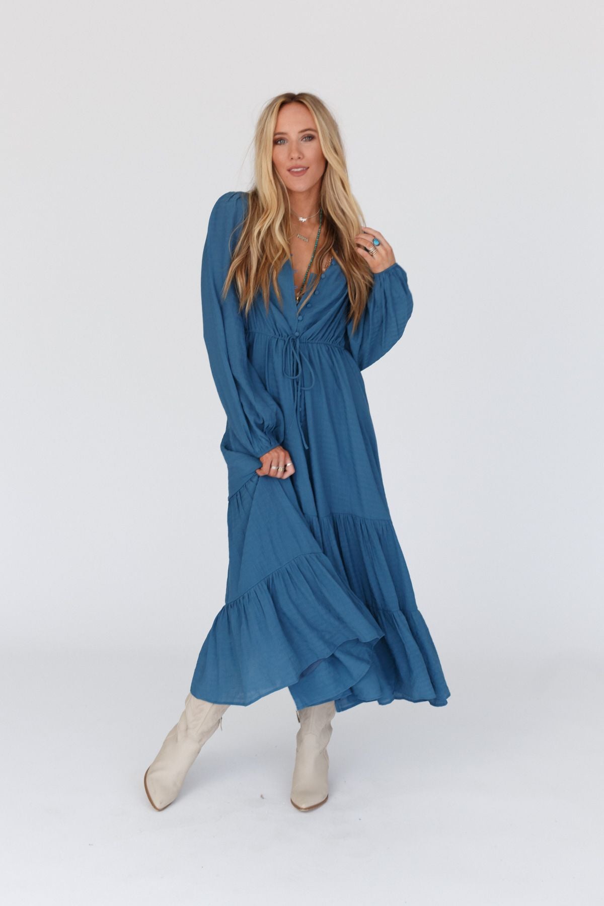 Karmela Puff Sleeve Maxi Dress - Blue