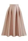 SLEEK SIDE POCKETS PLEATED A-LINE MIDI SKIRT IN CORAL