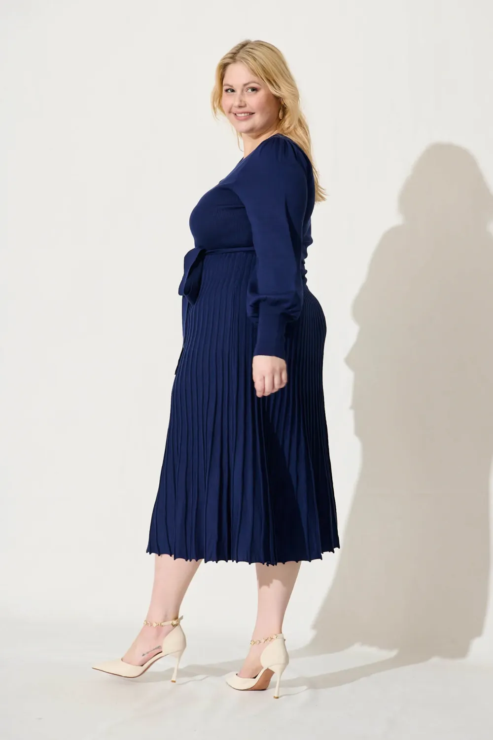 Albi Midi Knit Dress In Navy Cotton Blend