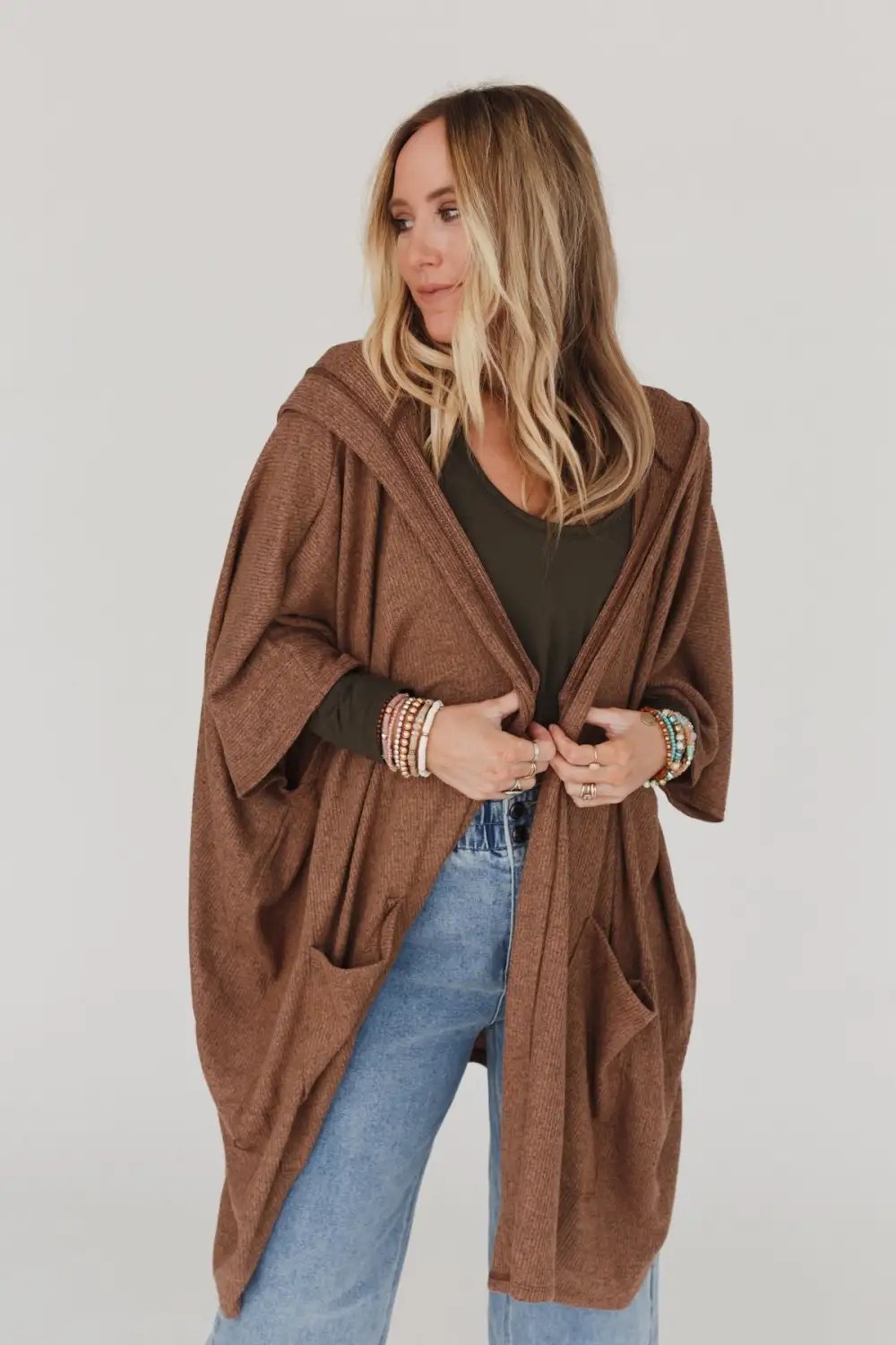 Boho Essential Hooded Ribbed Sweater - Latte