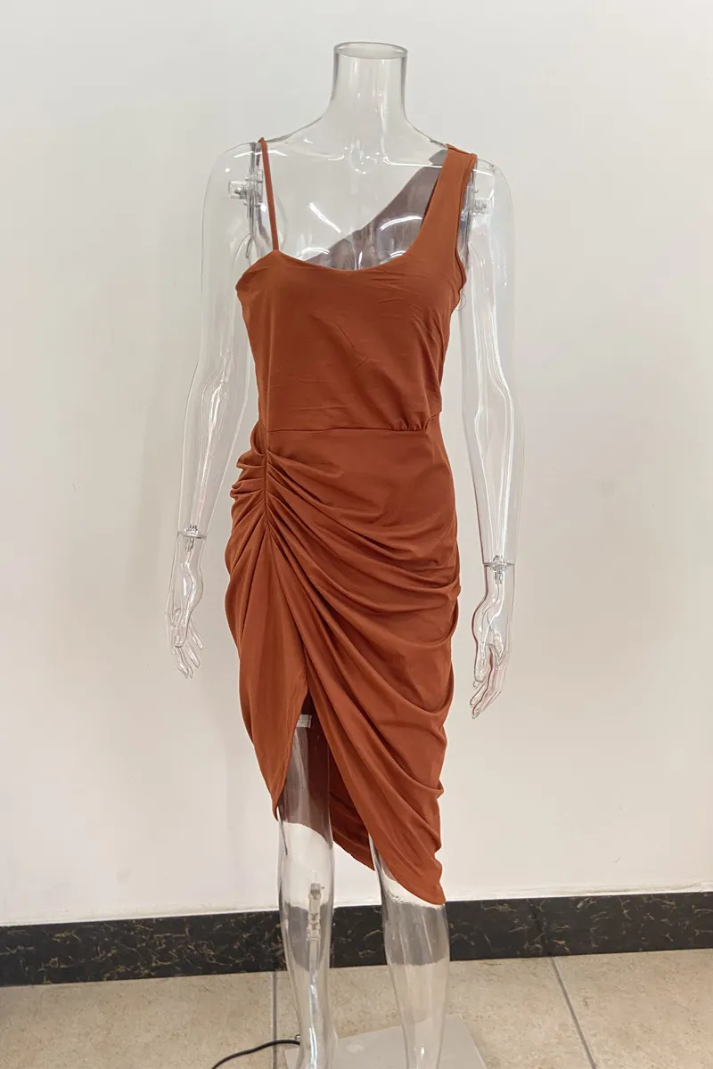 Brown Fashion Sexy Solid Backless Spaghetti Strap Evening Dress Dresses