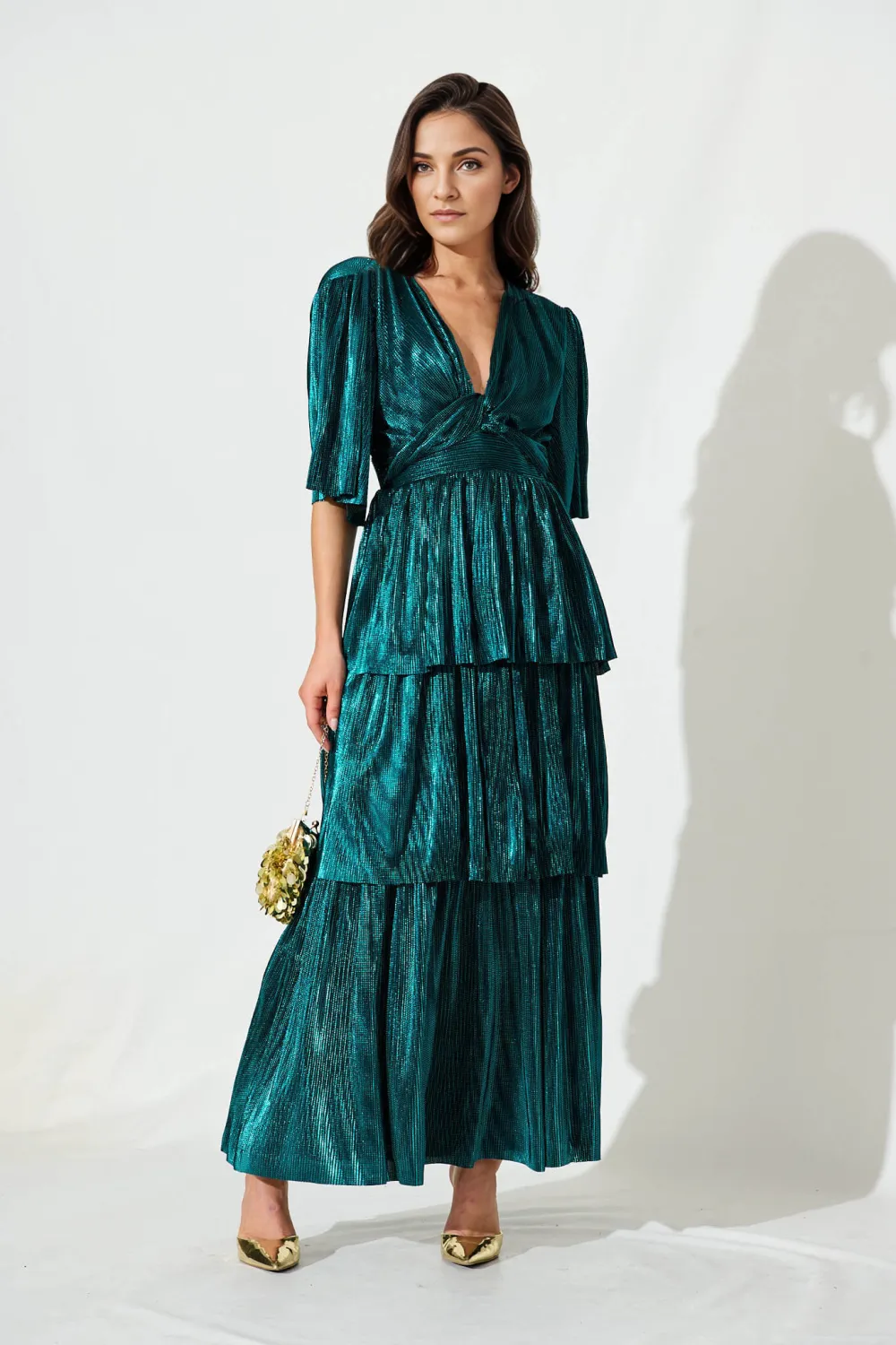 Carnation Maxi Dress In Teal Lurex