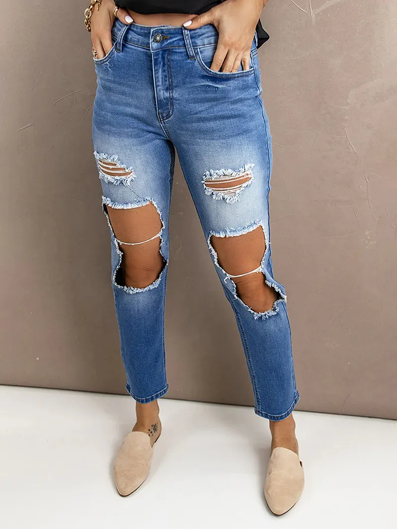 Women's ripped gradient jeans