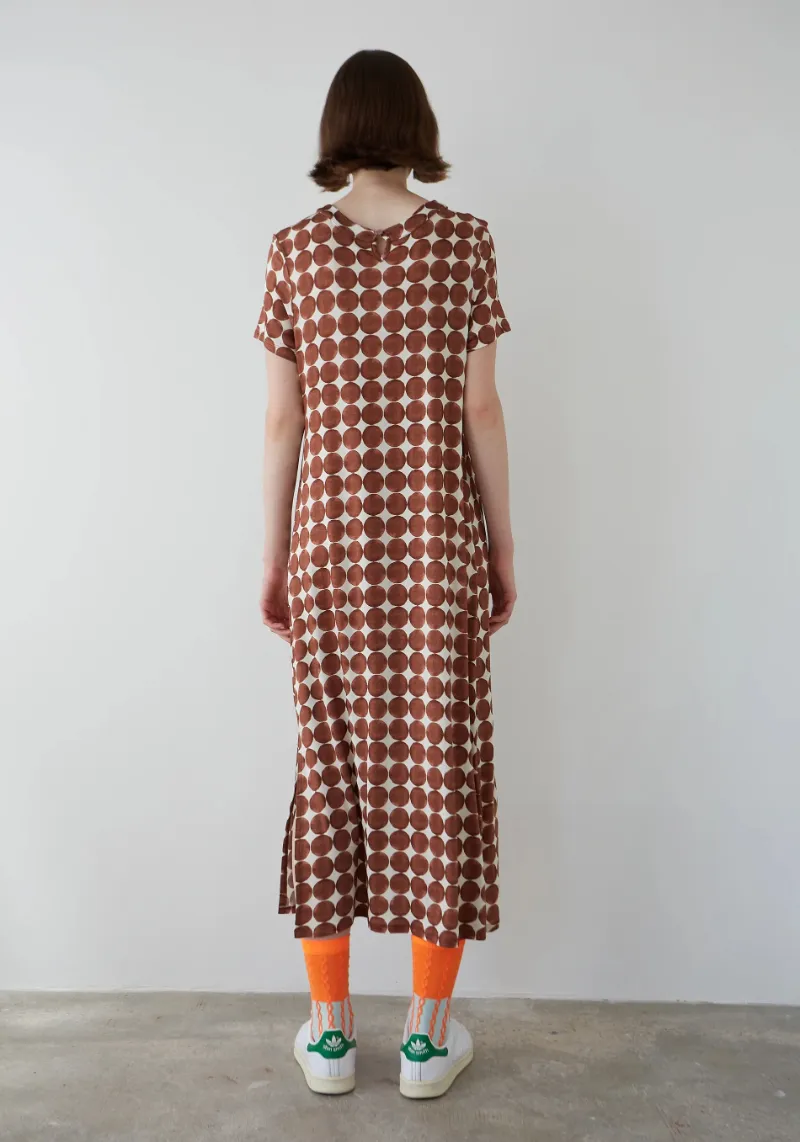 BROWN PRINTED MIDI DRESS