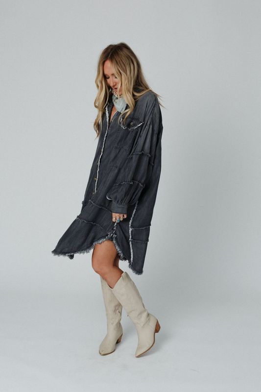 Ophelia Oversized Denim Dress - Black Denim