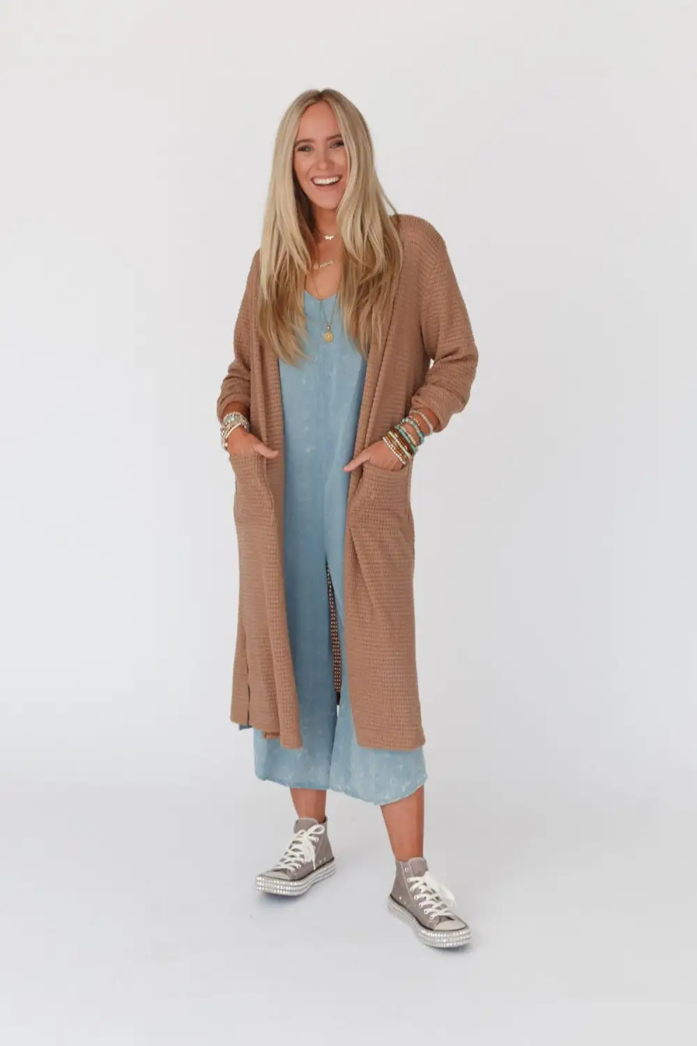 Jayde Waffle Knit Cardigan - Taupe