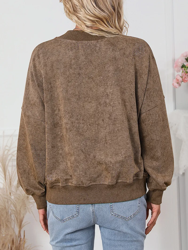 Brown Drop Shoulder Crew Neck Pullover Sweatshirt