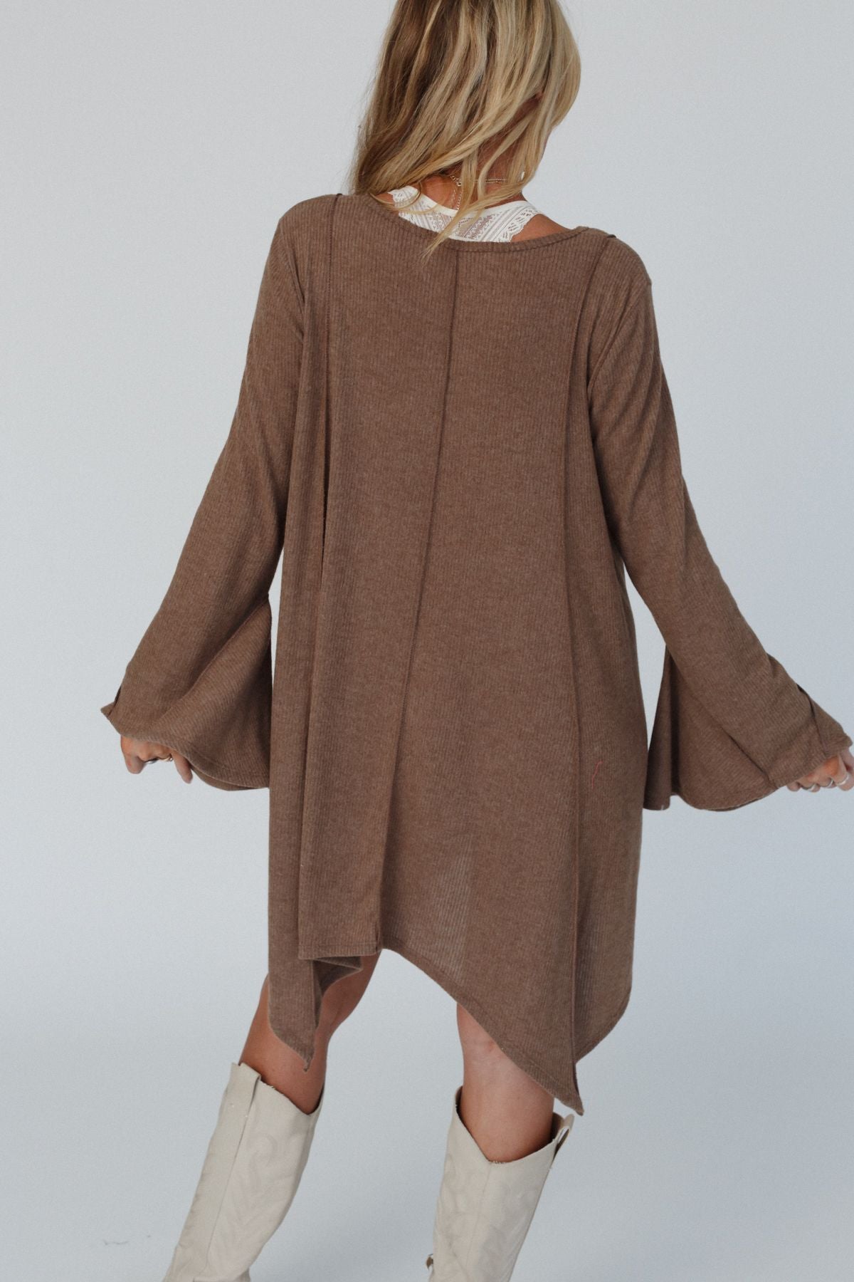 Golden Hour Long Bell Sleeve Tunic Dress - Mocha