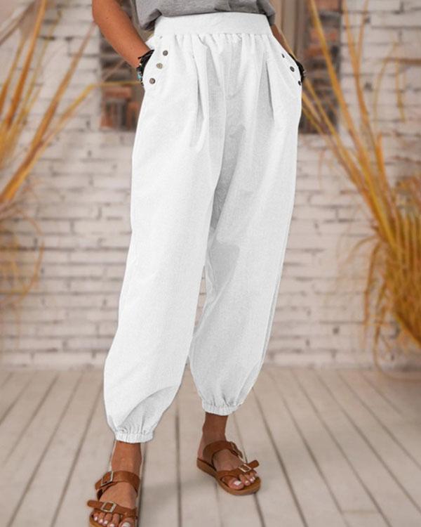 Vintage Solid Pocket Linen Trousers