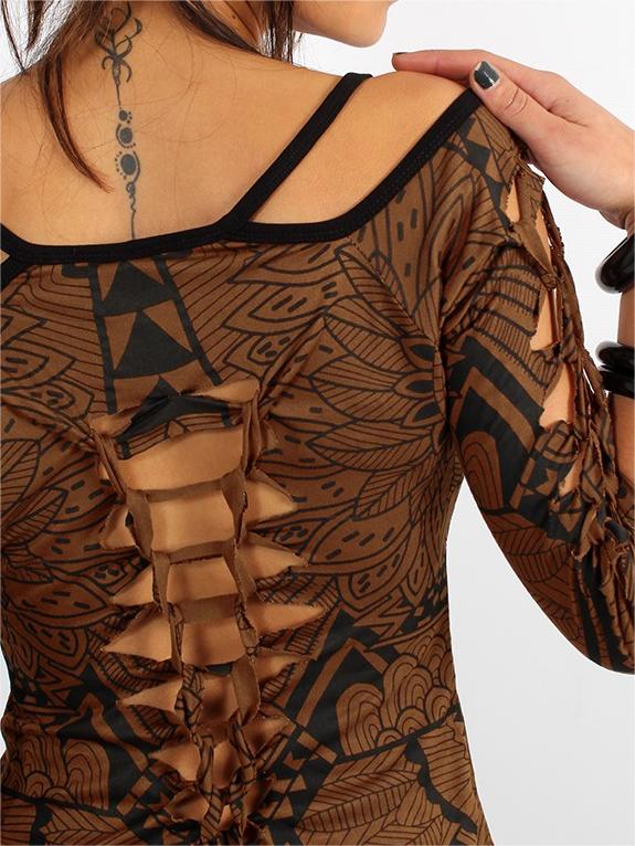 Cut Out Braided Back And 3/4 Sleeve Printed Top