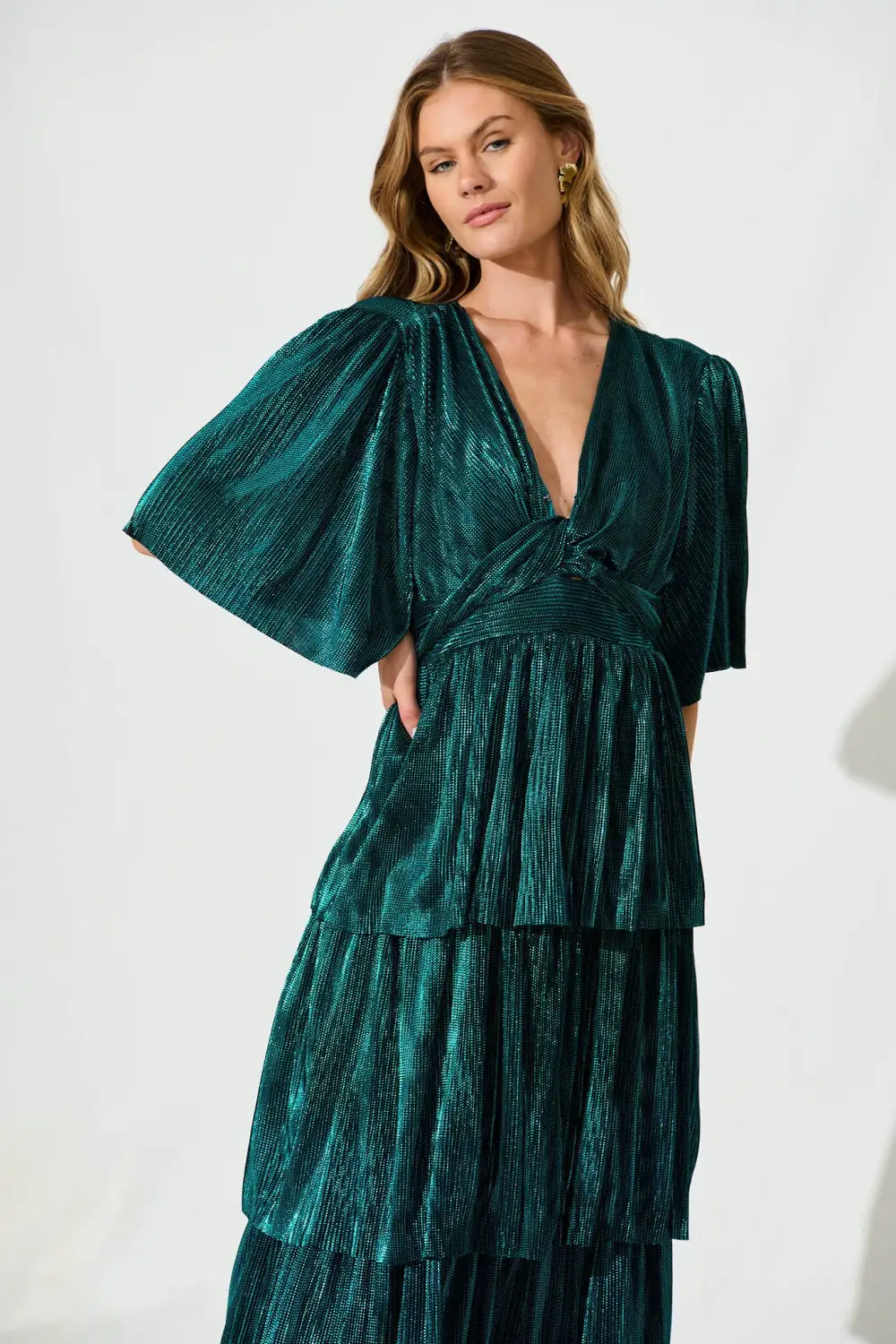 Carnation Maxi Dress In Teal Lurex