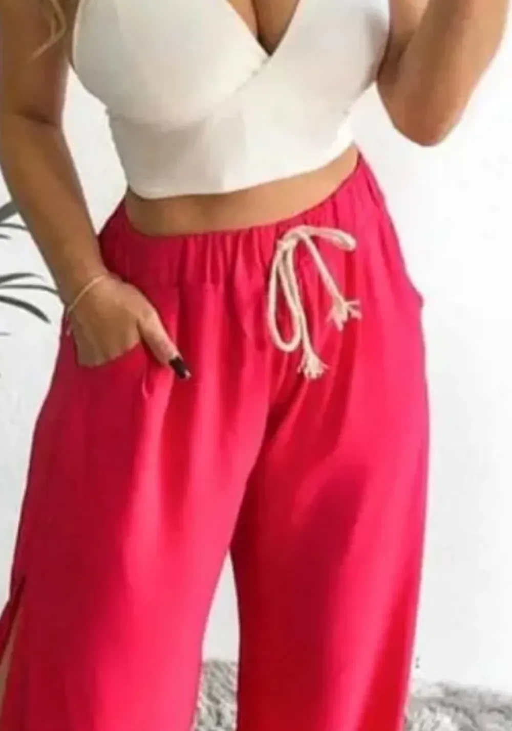 Pink Slit Wide Leg Pants