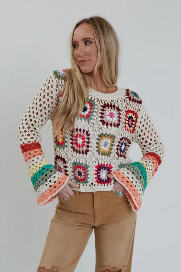 Flower Drops Crochet Sweater - Ivory