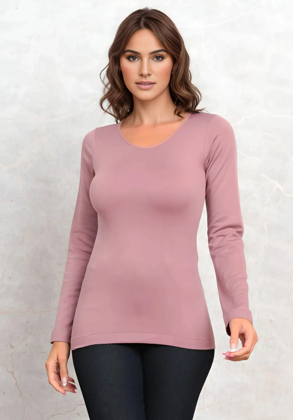 Thermal Cold Second Skin Top Long Sleeve Plush Lining Rose