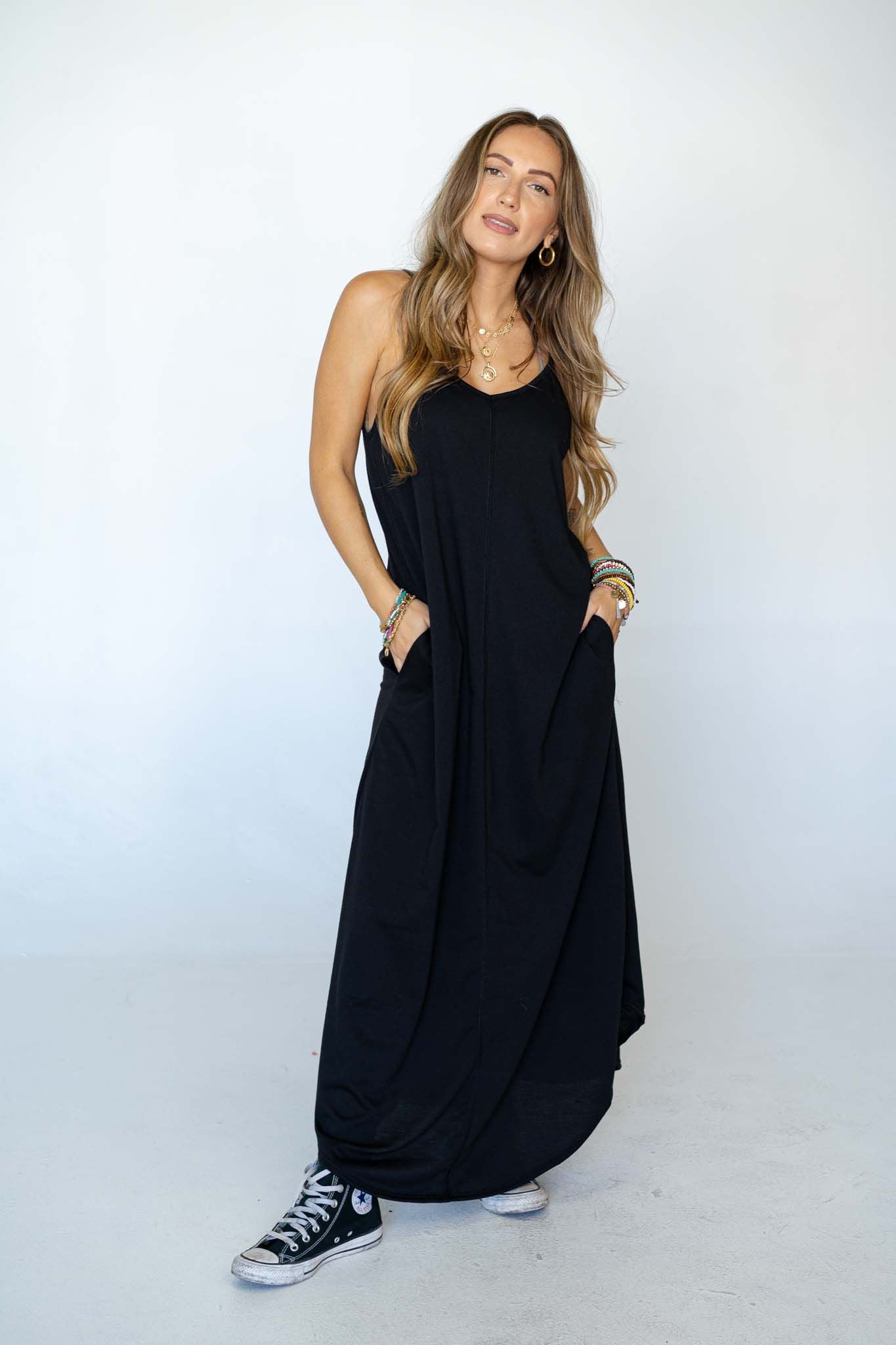 Perfect Round Hem Bralette Maxi Dress - Black