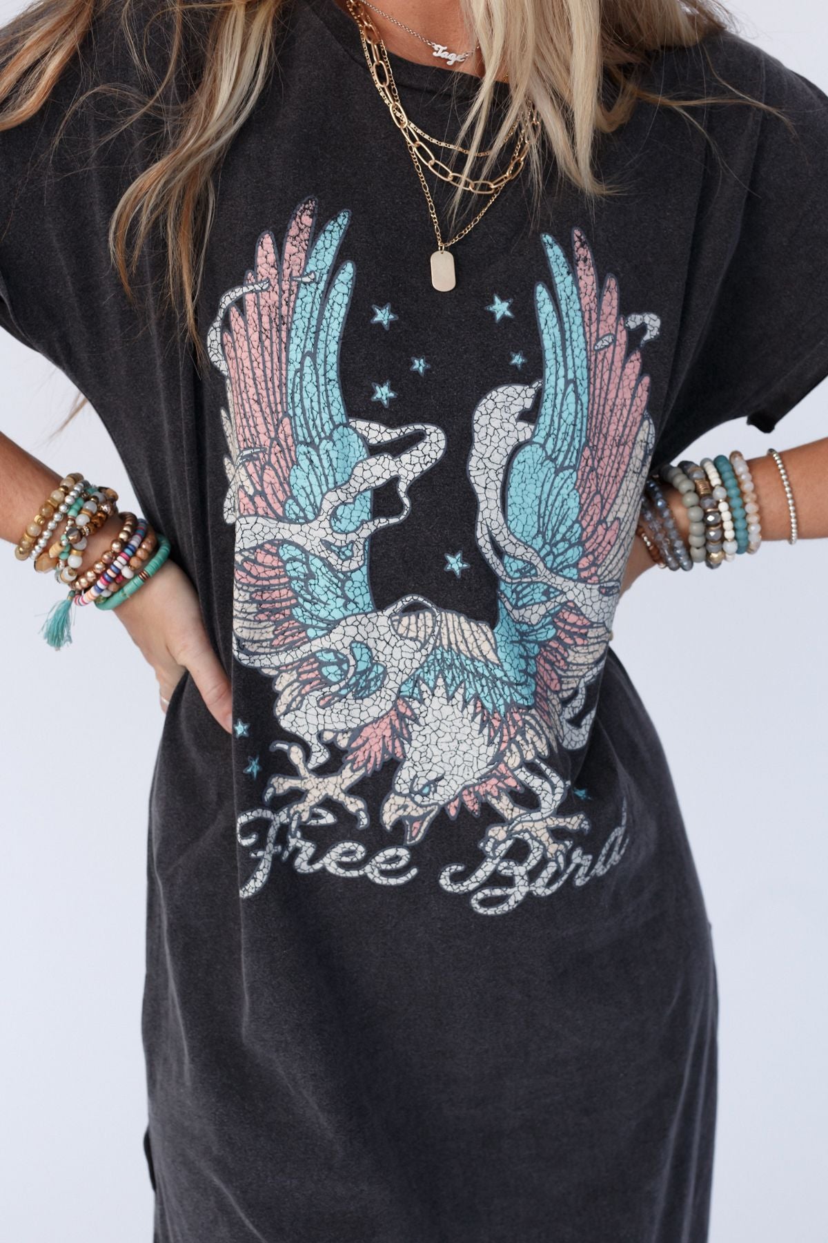 Free Bird Forever Tee Dress - Black