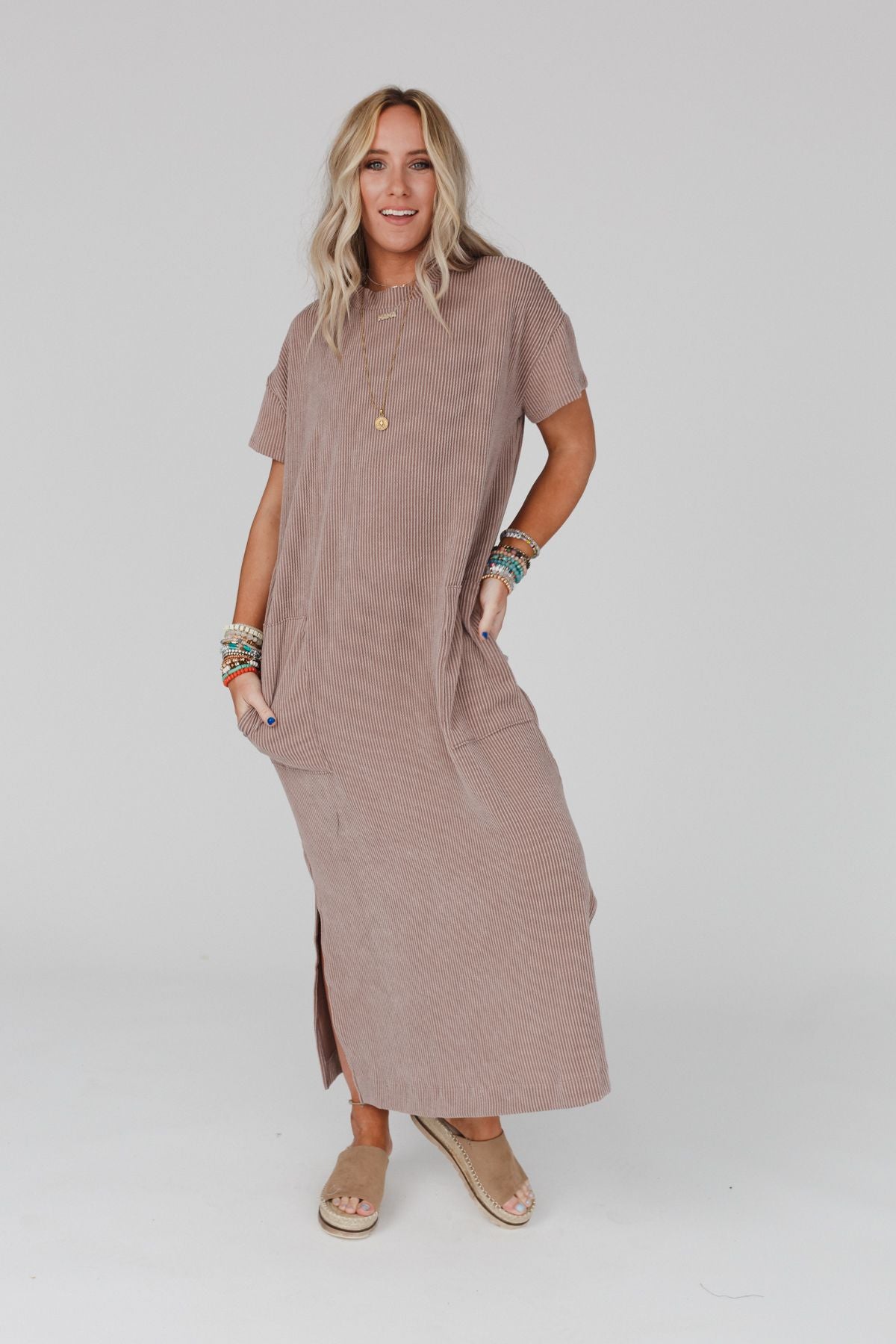 Easy Days Maxi Slit Tee Dress - Acorn