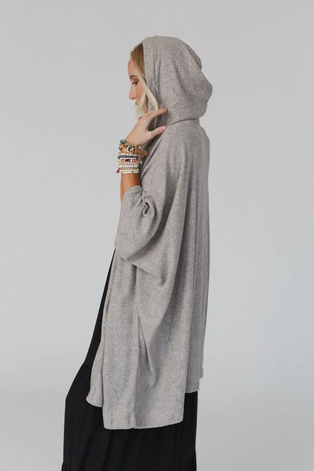 Boho Essential Hooded Ribbed Sweater - Oatmeal