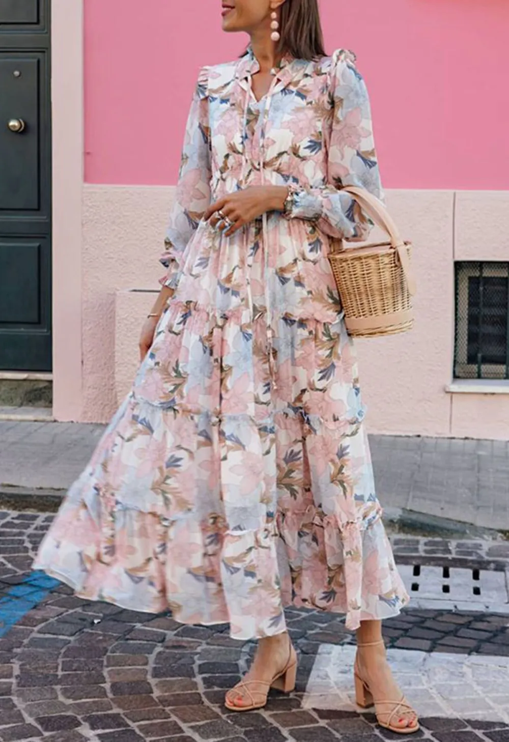 PINK LILY BLOSSOM CHIFFON MAXI DRESS