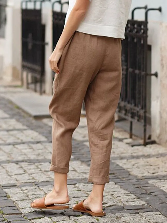 Women's Cotton Linen Solid Color Loose Pocket Harem Pants