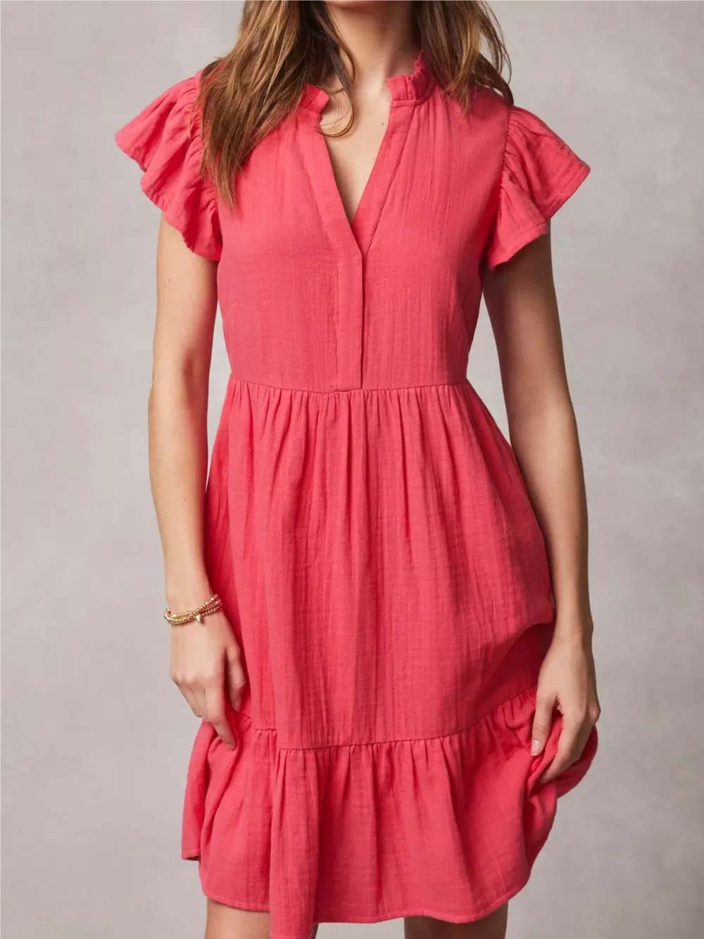 Ruffle Sleeve Mini Cotton Dress