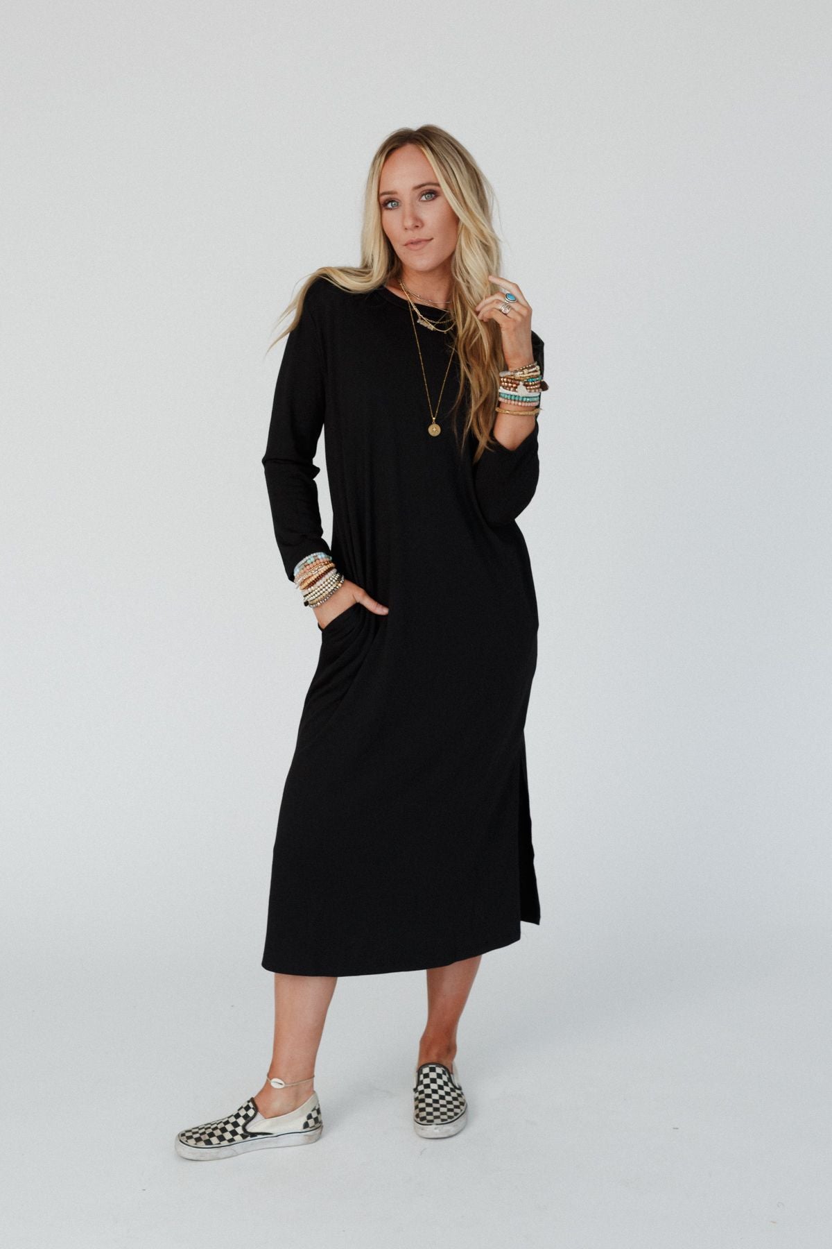 Soul Shine Pocketed Midi Dress - Black