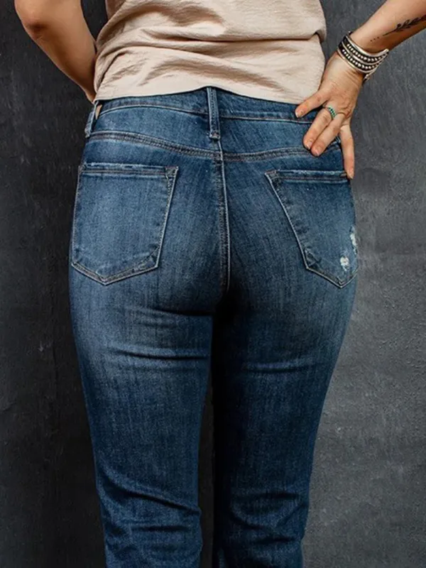 Women's vintage ripped solid color jeans