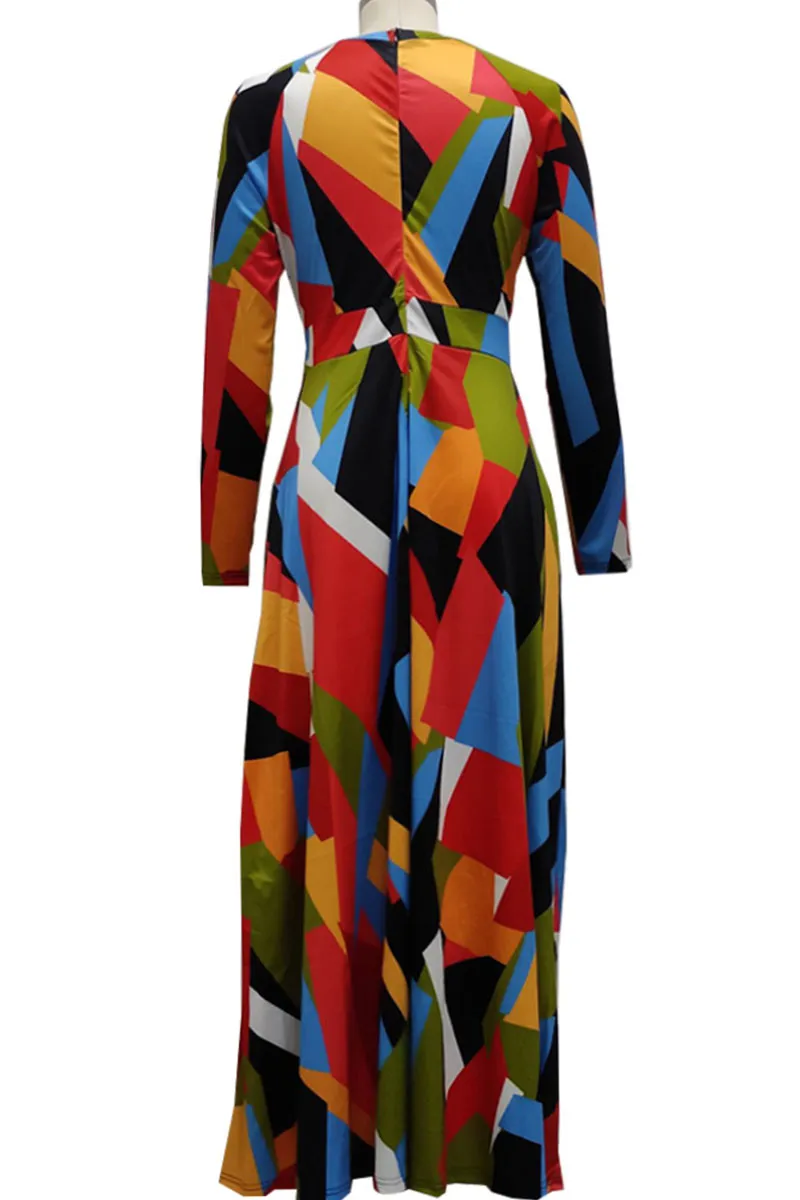 Multicolor Casual Elegant Color Lump Print Patchwork O Neck A Line Dresses