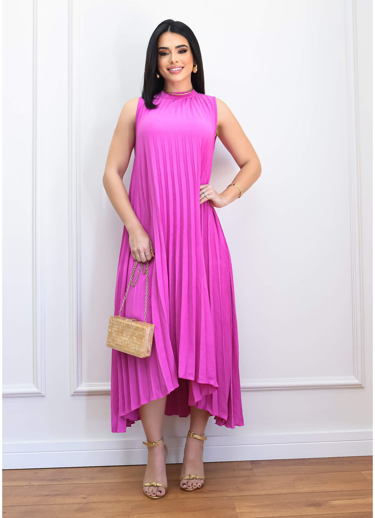 PLEATED MULLET MIDI DRESS