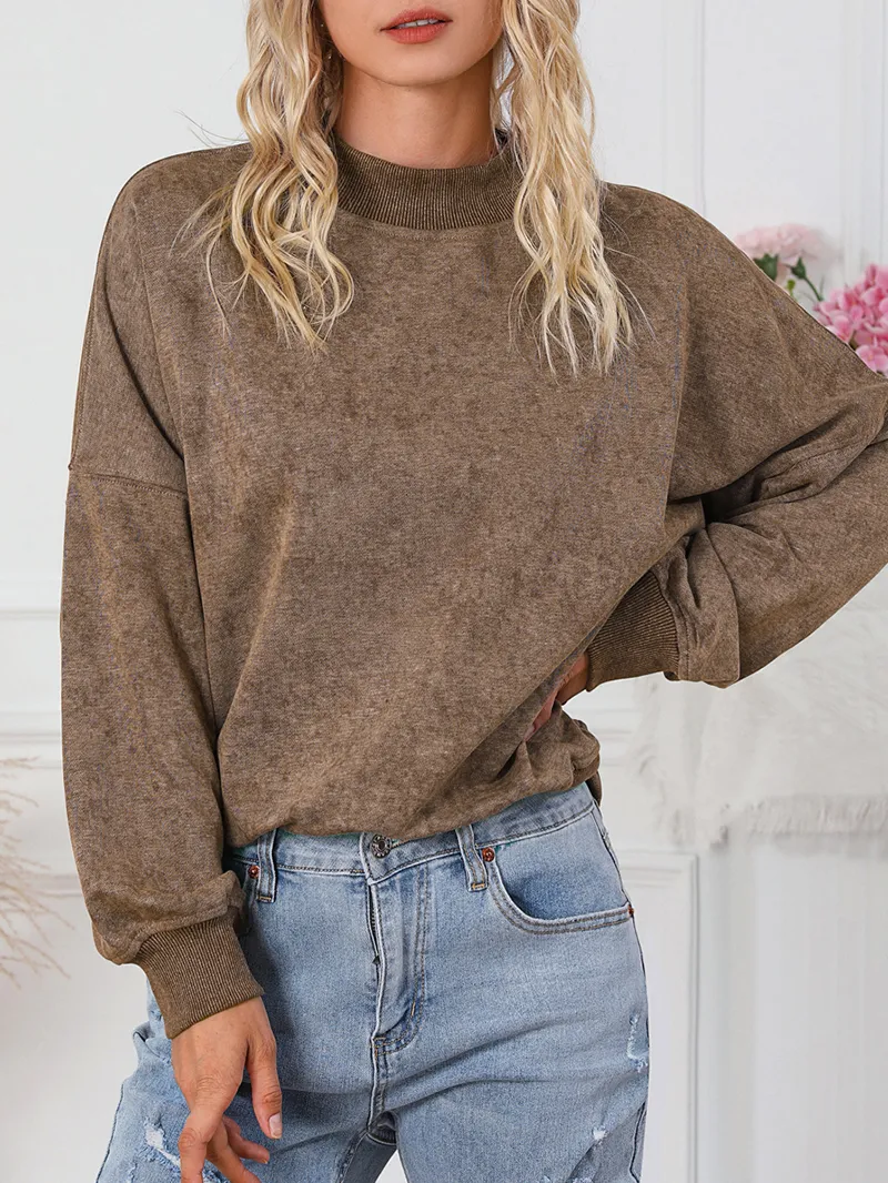 Brown Drop Shoulder Crew Neck Pullover Sweatshirt