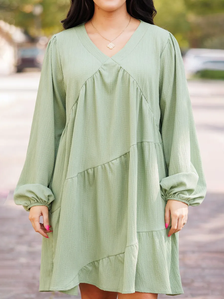 Split V-neck loose fitting dress