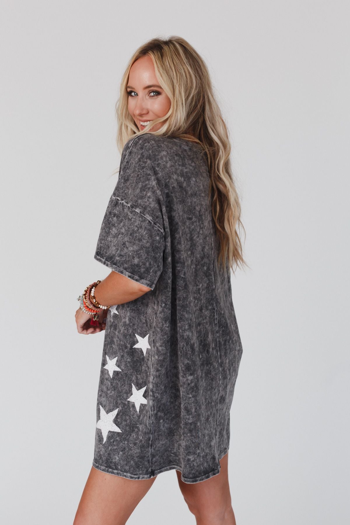 Starry Eyed Tee Dress - Charcoal