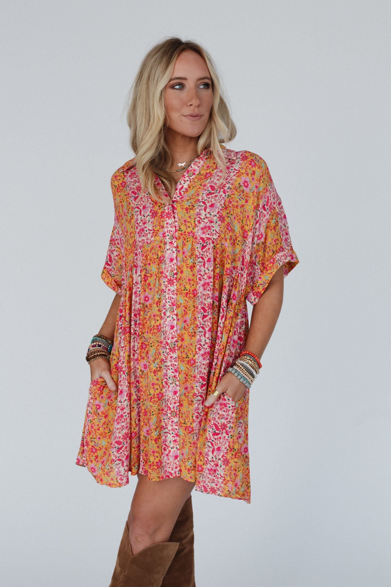 Eralyn Floral Tunic Dress - Apricot