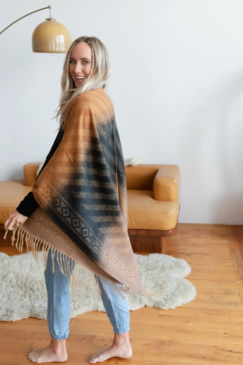 Way Out West Knit Kimono Shawl - Charcoal