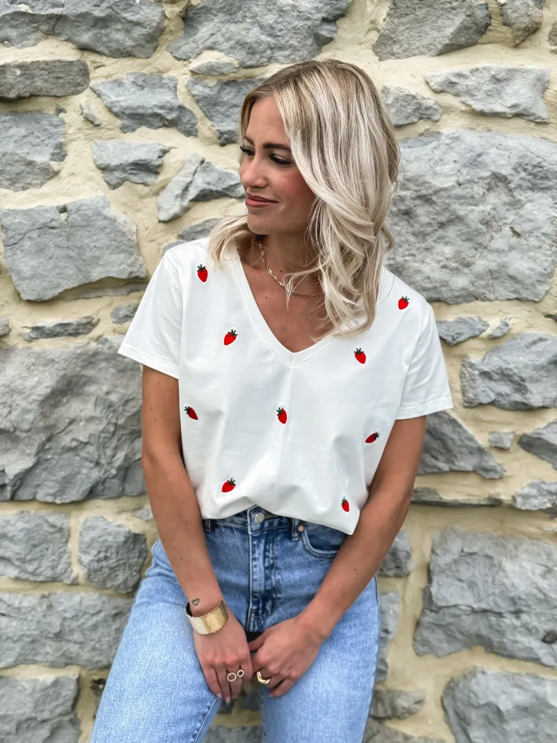 T-SHIRT  FRAISE - BLANC