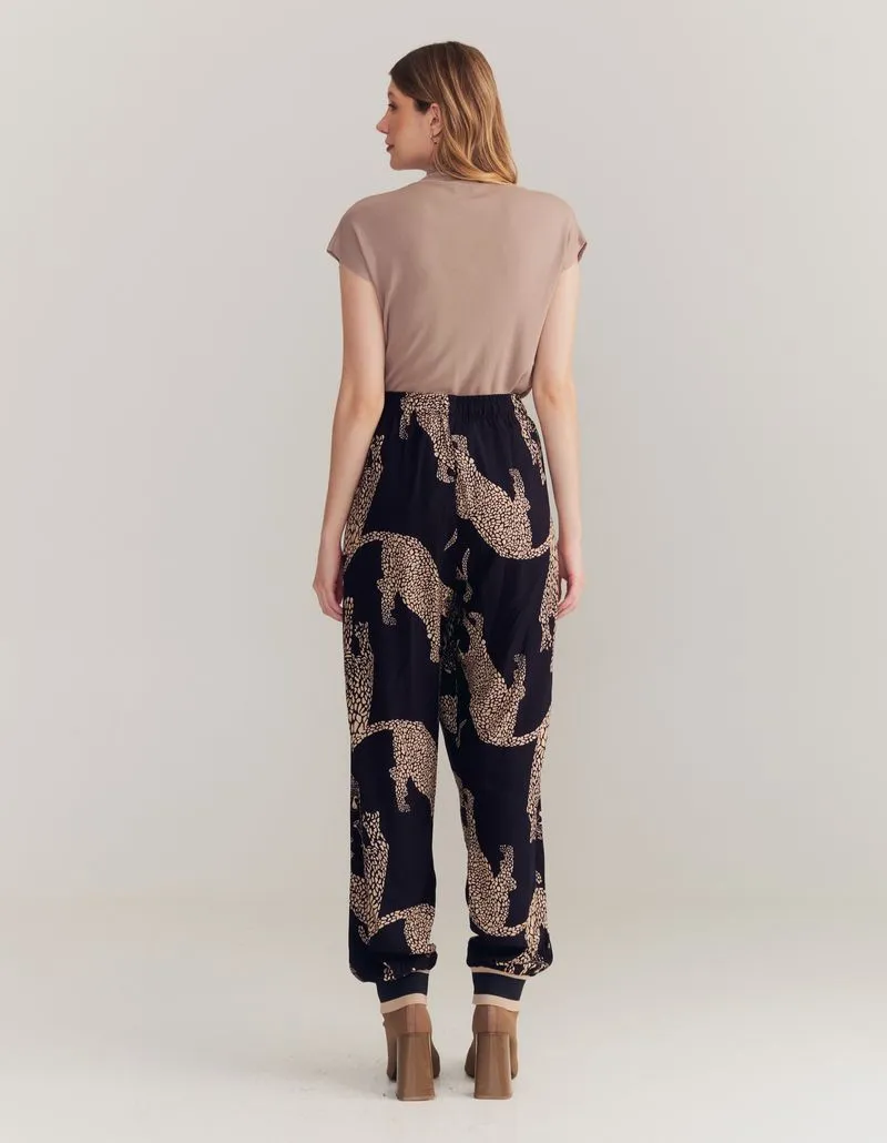 Printed Maxi Leopard Pants - Black