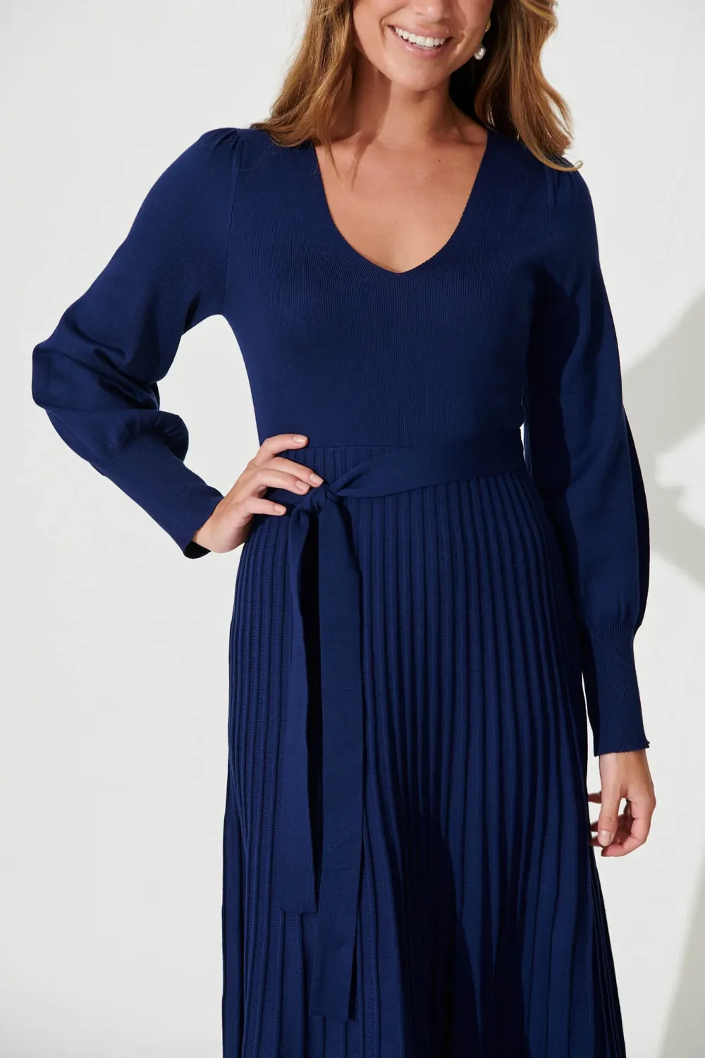 Albi Midi Knit Dress In Navy Cotton Blend