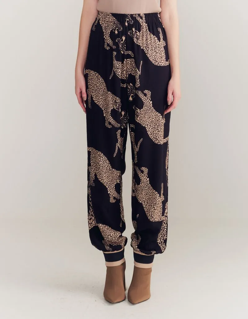 Printed Maxi Leopard Pants - Black