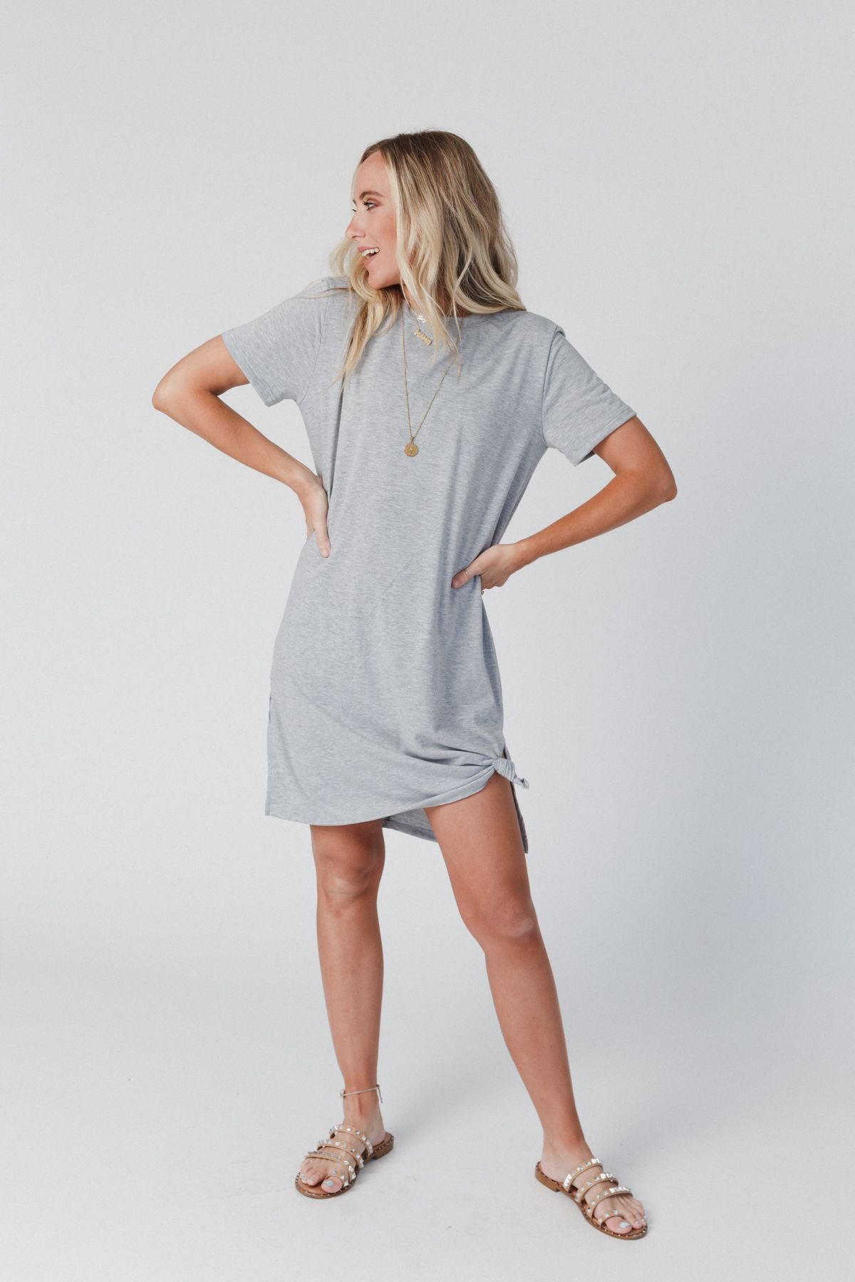 On The Daily Oversized Slit Tee Dress - Heather Gray