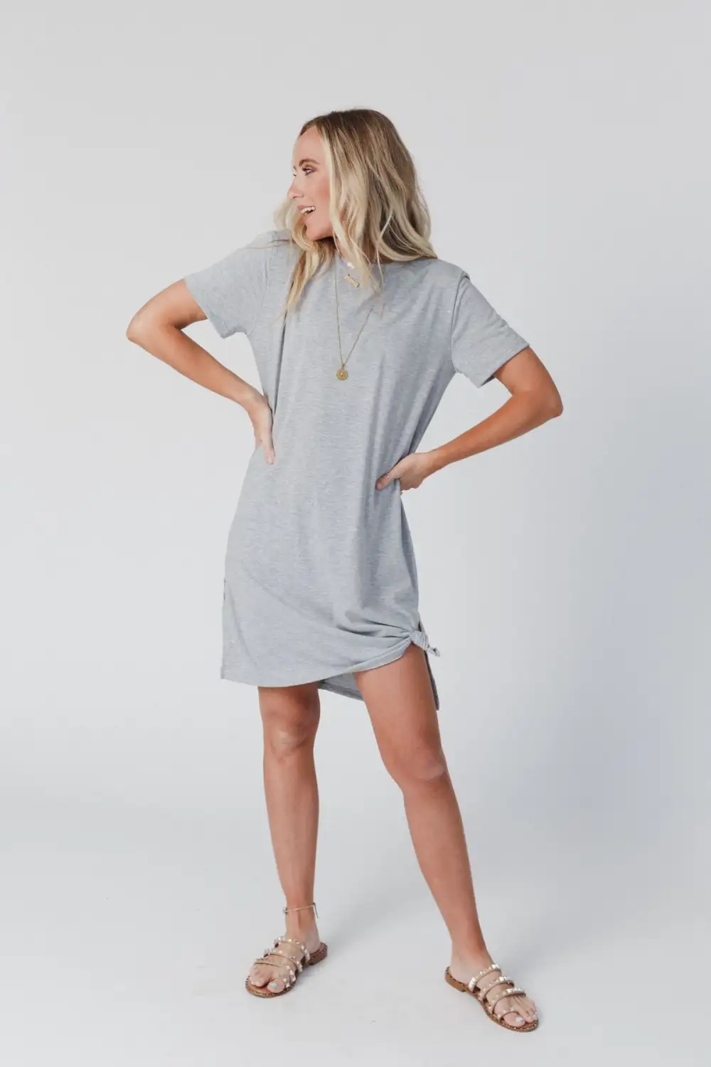 On The Daily Oversized Slit Tee Dress - Heather Gray