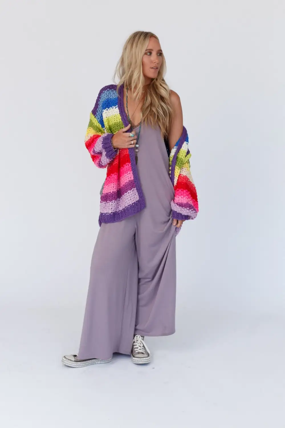 Wrapped up in Color Knit Cardigan - Purple Multi