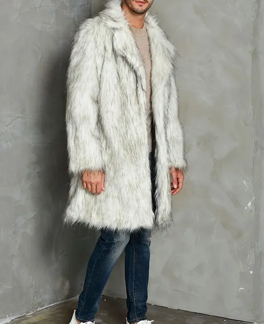 Fashion Notch Lapel Fuzzy Knee Length Coat