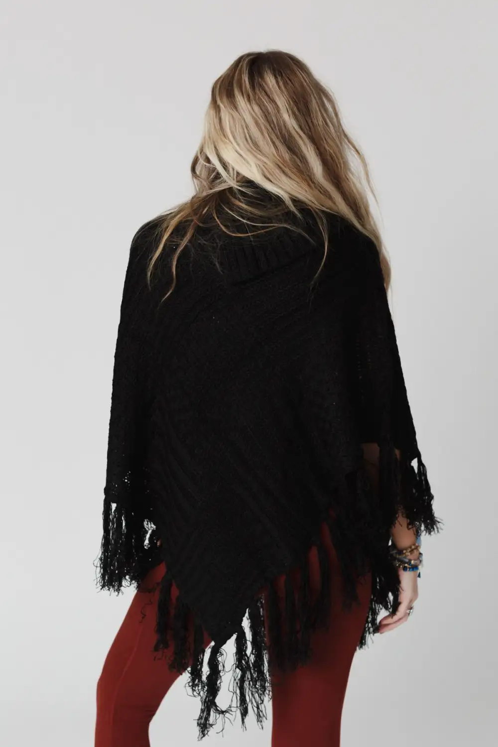 Cozy Cabin Turtleneck Poncho - Black