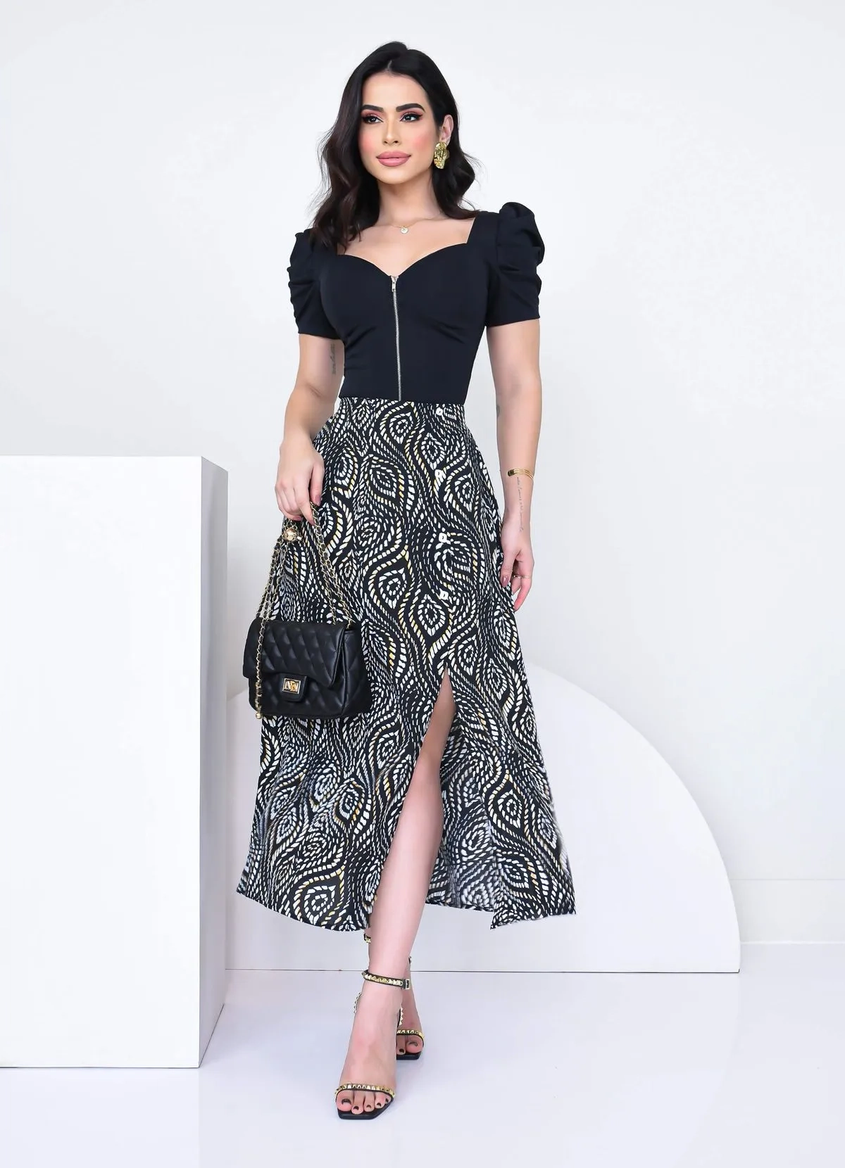 Golden Foliage Midi Skirt