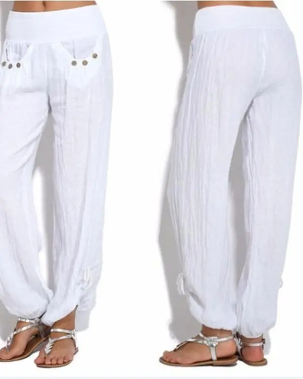 Women Casual Button Plus Size Wide Leg Pants