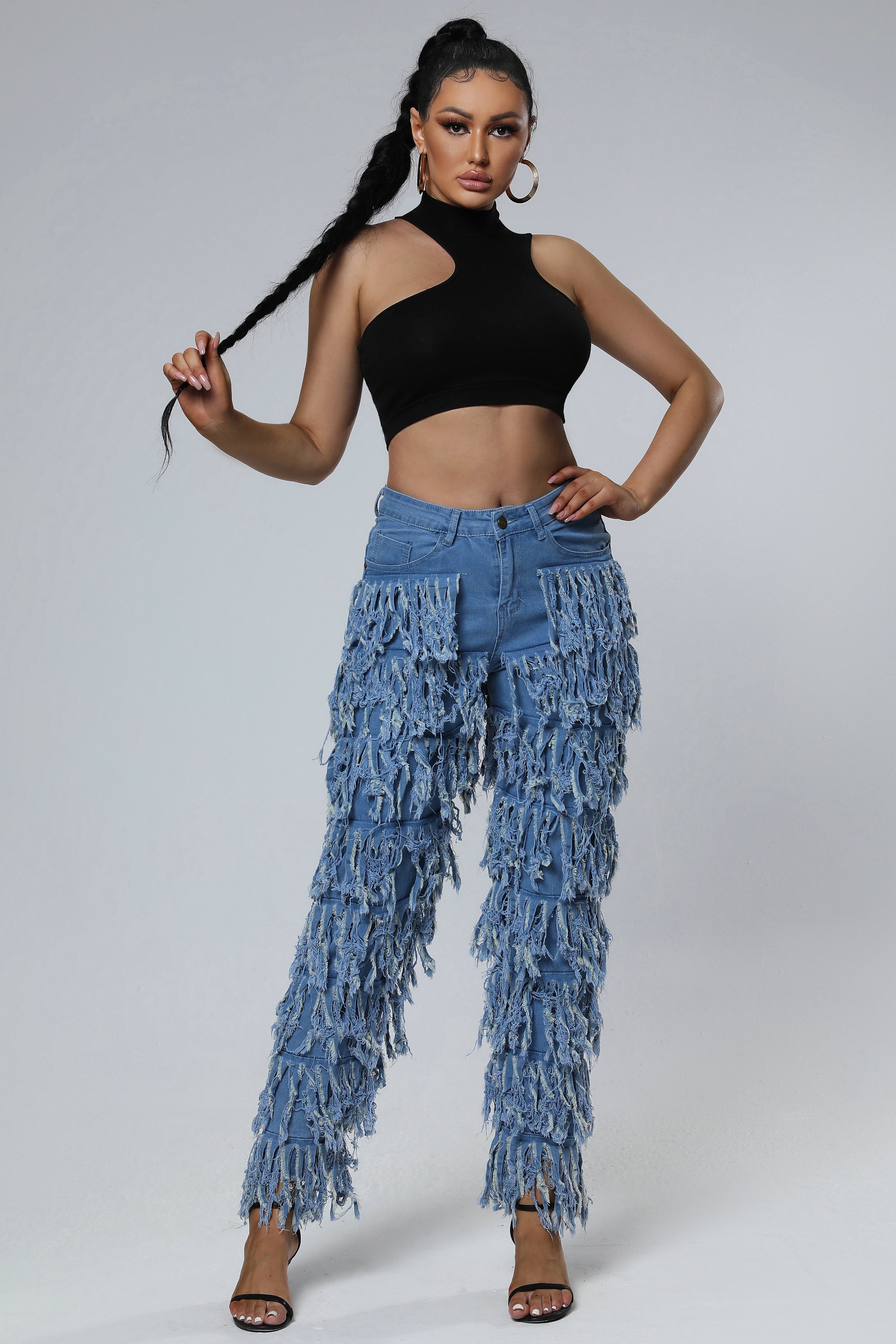 Fringes High Waist Denim Jeans