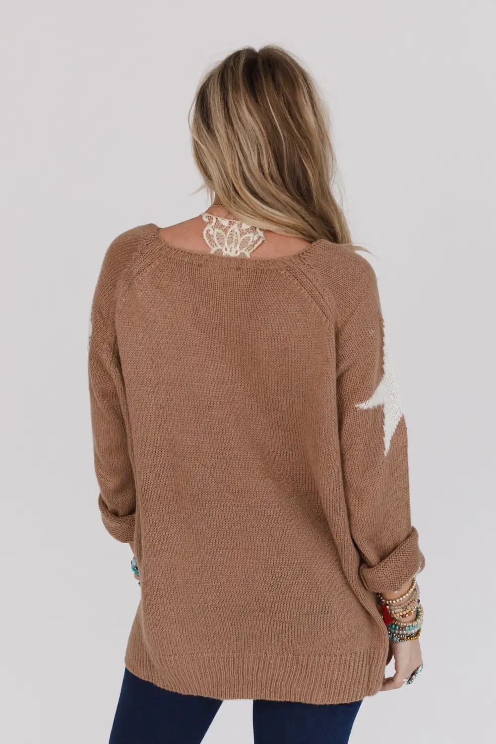 Shining Nights Starry V Neck Sweater - Caramel