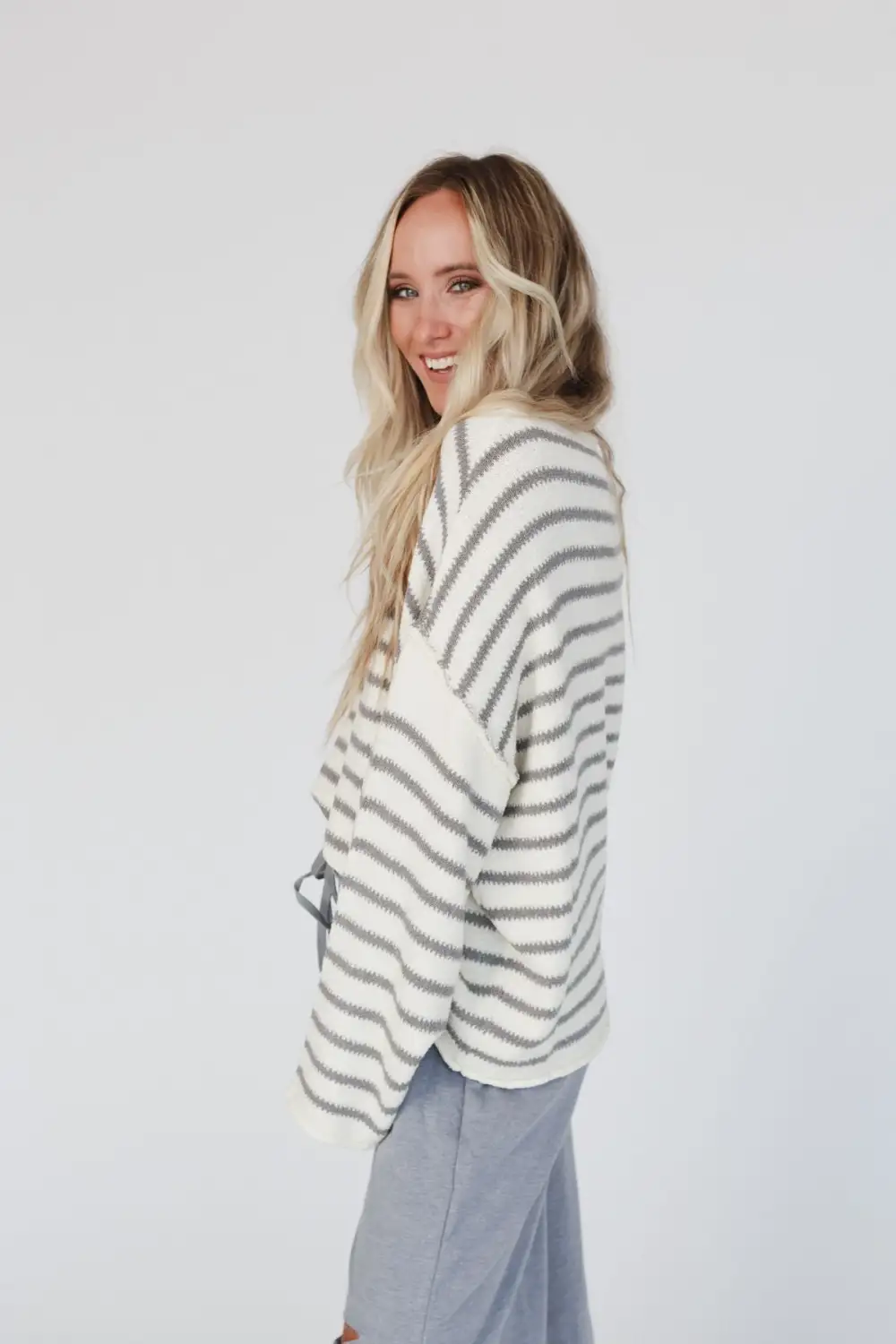 All My Stripes Oversized Sweater - Ivory Gray