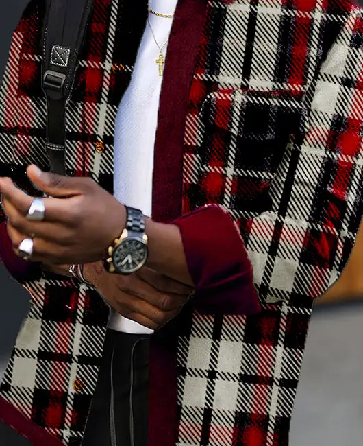 Plaid Contrast Trim Lapel Jacket